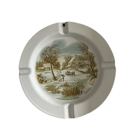 Vintage Currier & Ives The Homestead In Winter Collector Plate Ashtray Wall Hang - Picture 1 of 2
